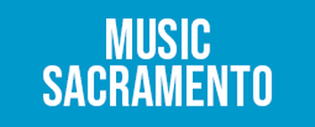 White “MUSIC SACRAMENTO” text on a blue background