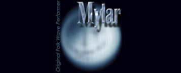 Stylized Mylor logo in white on a blue glow with faint vertical text on a dark background