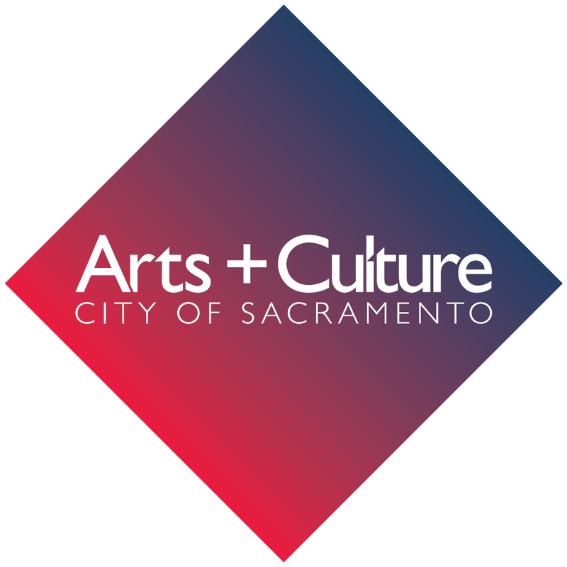 Arts + Culture City of Sacramento logo in a purple, pink, and blue diamond shape
