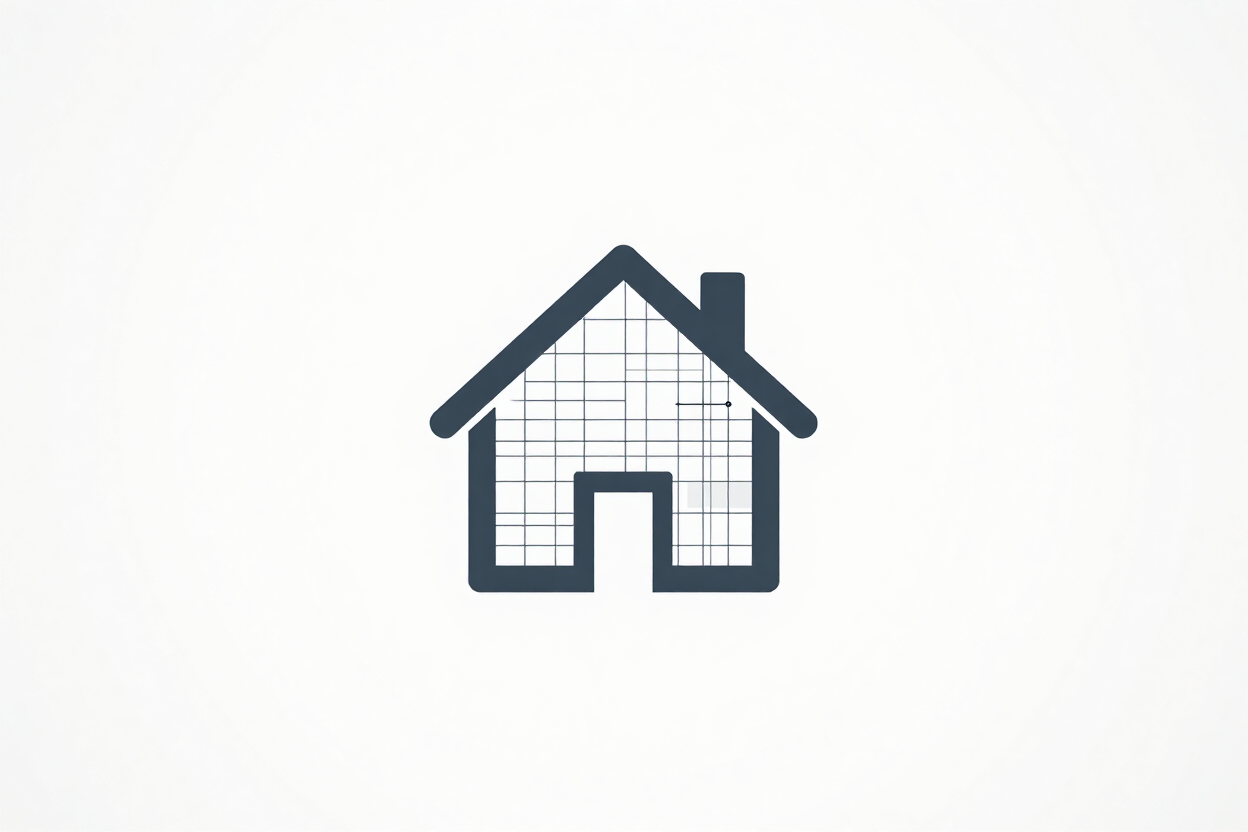 Icono sencillo de una casa gris oscuro con techo blanco sobre fondo claro.