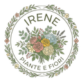 Logo floreale circolare con la scritta “IRENE PIANTE E FIORI” e fiori e foglie dai colori pastello.