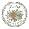 Logo floreale circolare con la scritta “IRENE PIANTE E FIORI” e fiori e foglie dai colori pastello.