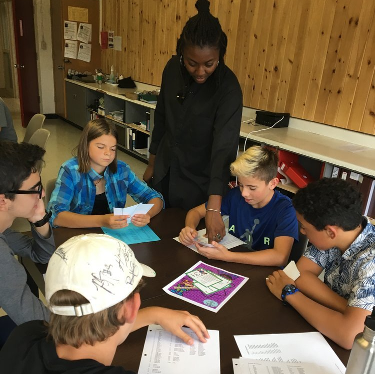 Montessori students and guide in the classroom
