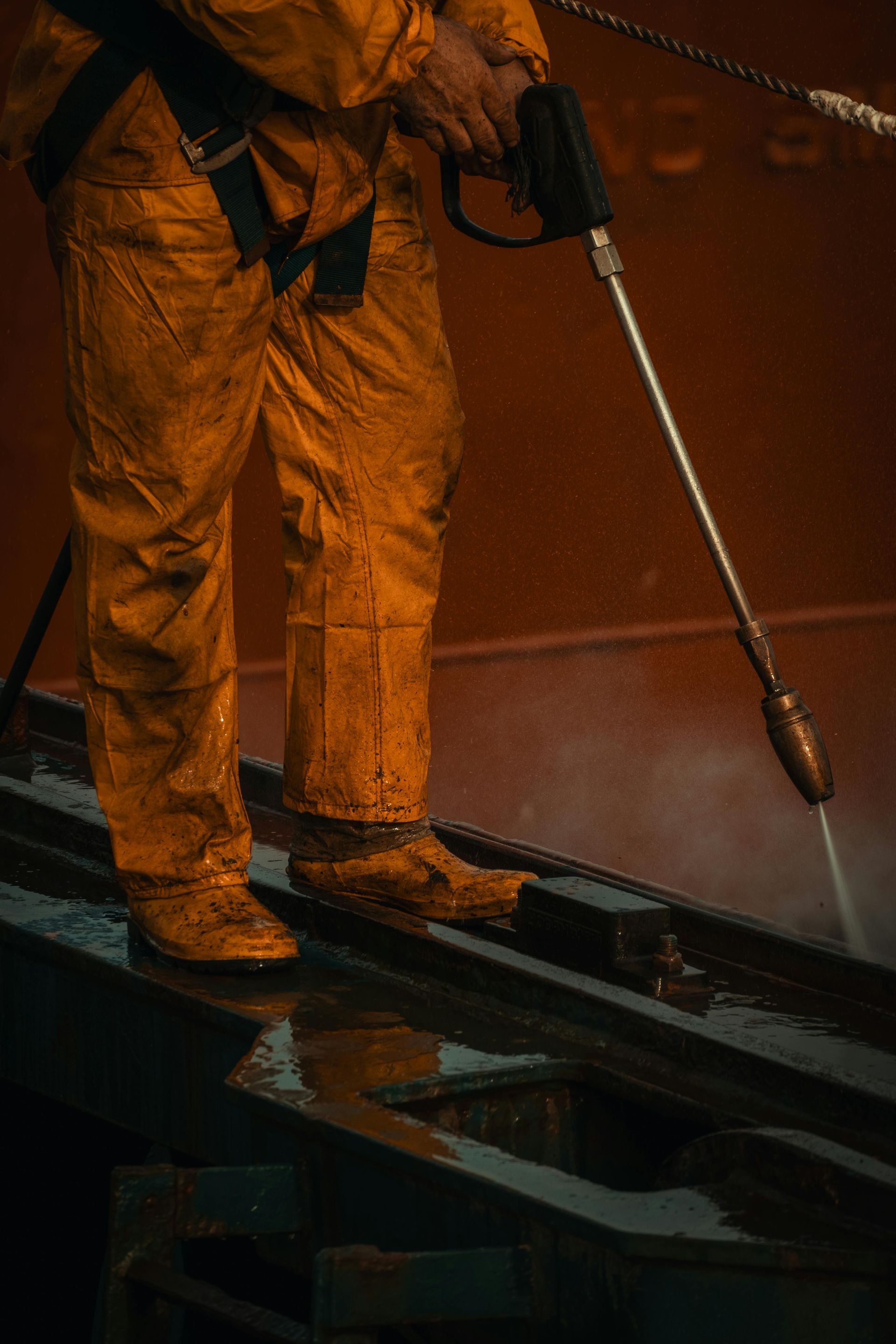 Technician performing sewer line cleaning
