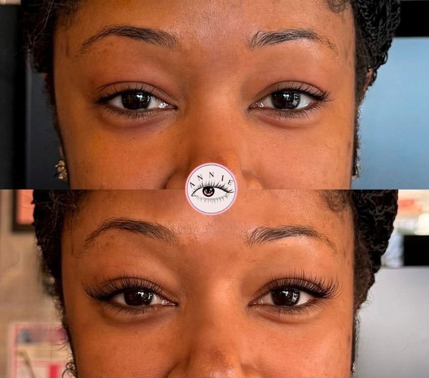 Close-up before-and-after of a woman’s eyes showing improved under-eye skin and makeup finish.