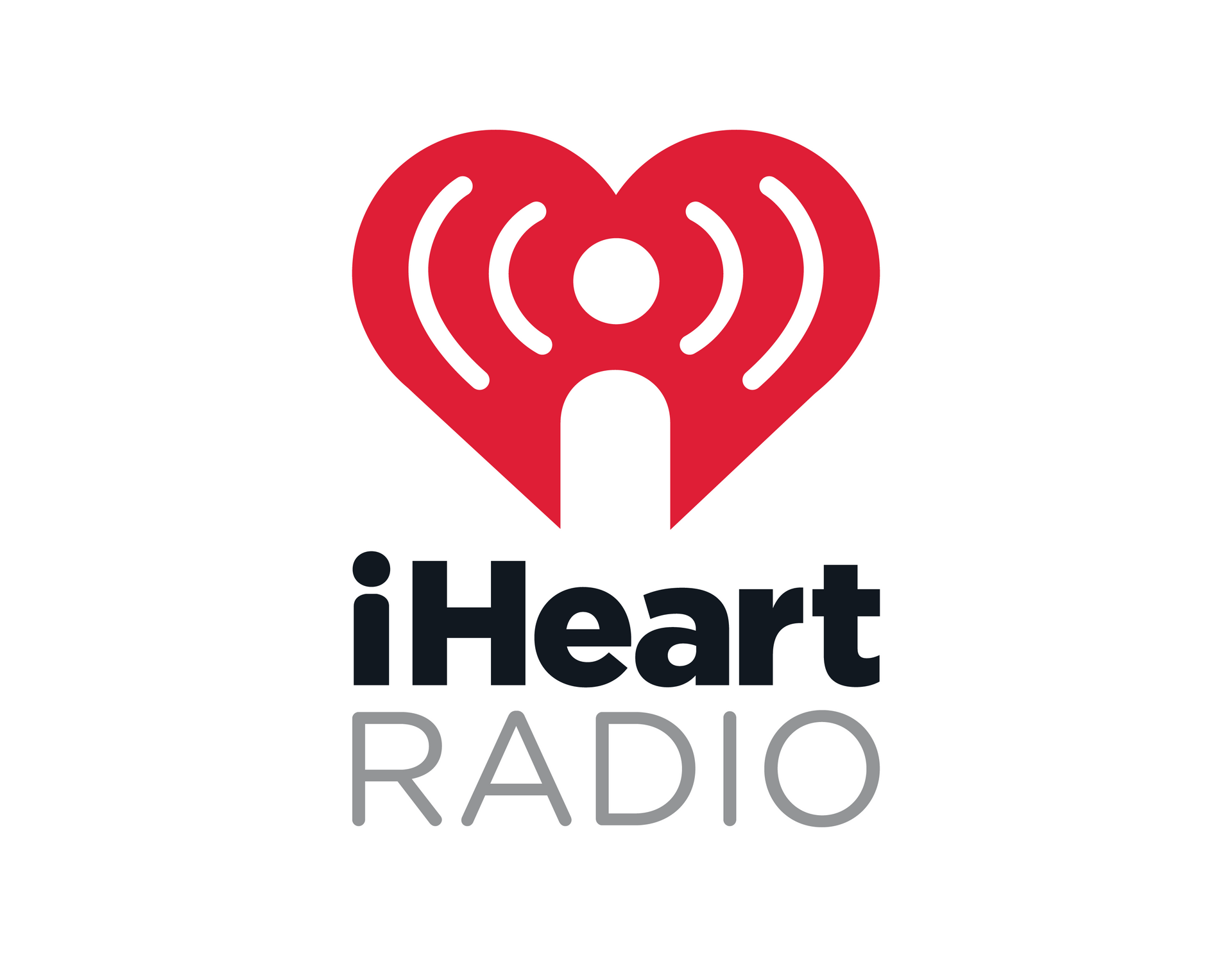 The logo for iheart radio is a red heart with antennas on it.