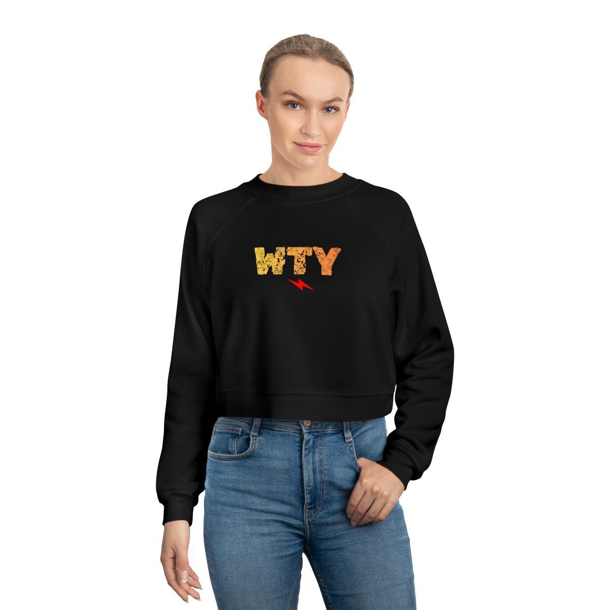 WTY Letter Graphic Cropped Sweatshirt | Black Cropped Pullover