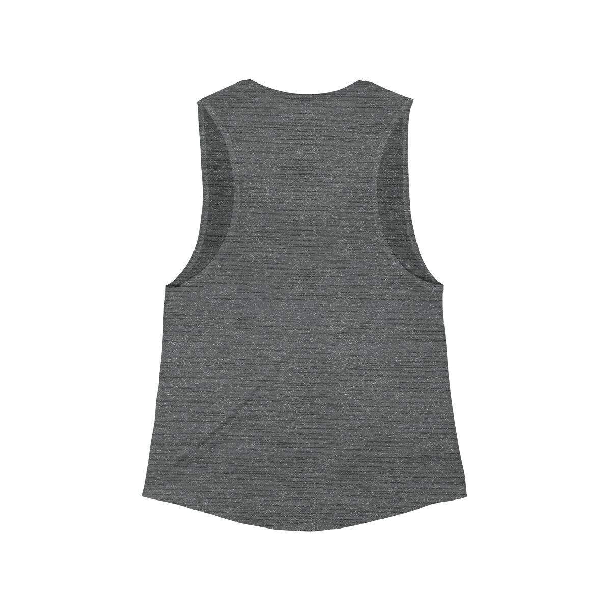 Gray muscle tank top with a round emblem: