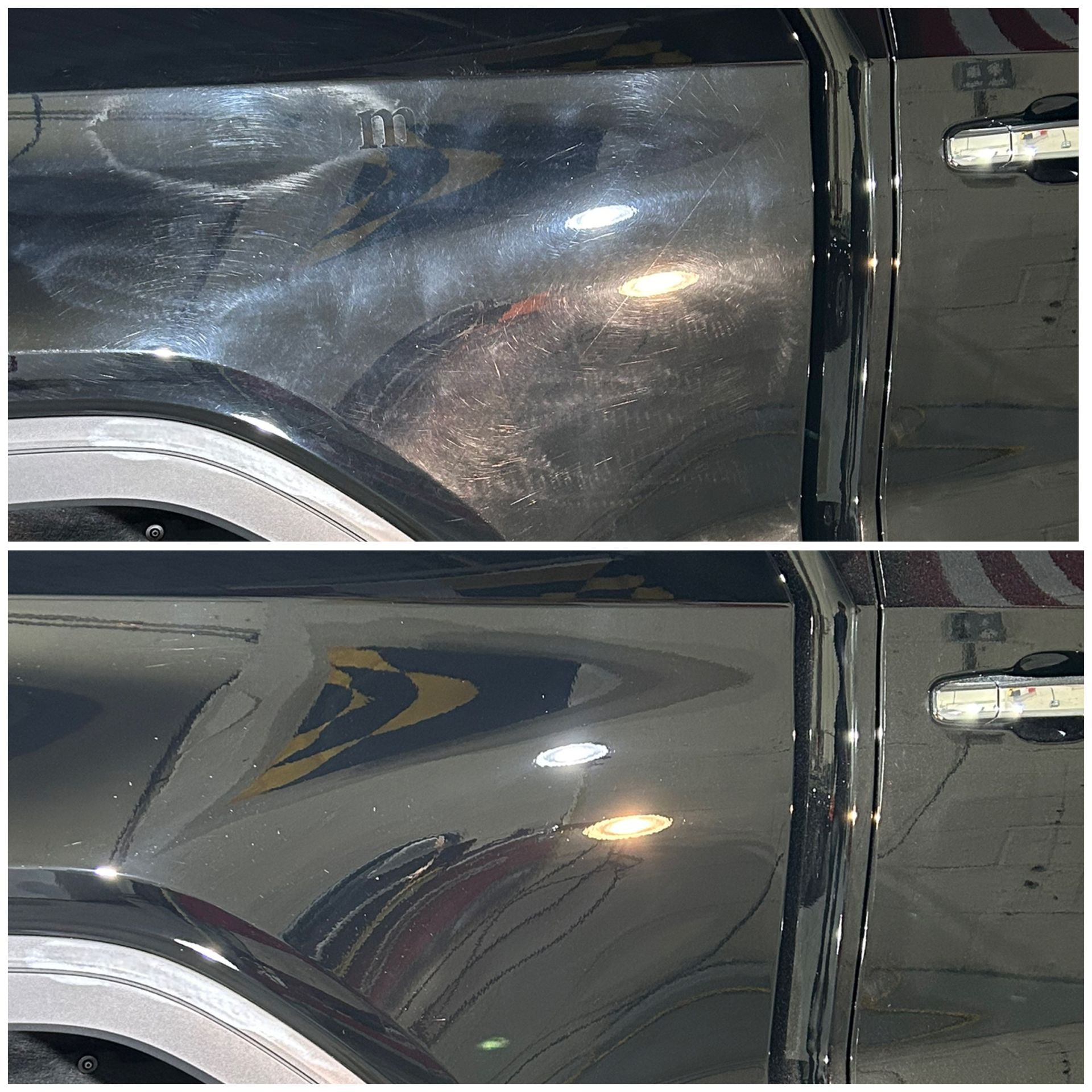 Paint correction being performed on a black vehicle at Maryland Auto Spa in Silver Spring, MD