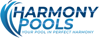 Harmony Pools logo with blue wave and text, “Your Pool in Perfect Harmony” tagline