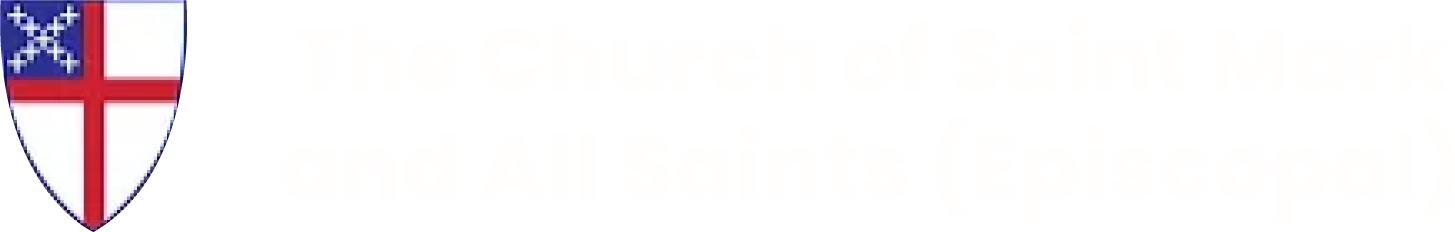 St. Mark and All Saints Shield with a blue top half containing two crossed keys and a red cross on a white background.