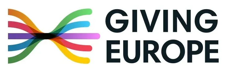 Giving Europe logo with multicolored ribbon and black text