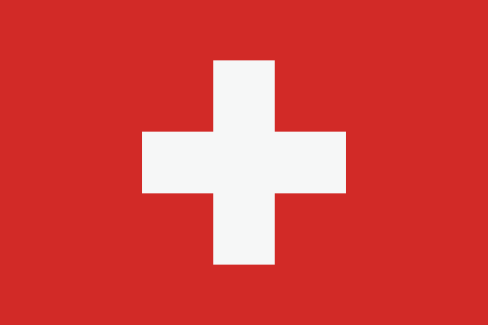 White Swiss cross on a red background, the flag of Switzerland