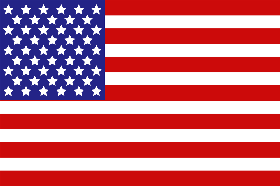 United States flag with red and white stripes and a blue field of white stars