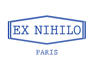 Logo for Ex Nihilo Paris: Blue text within a blue outlined hexagon shape. Text reads