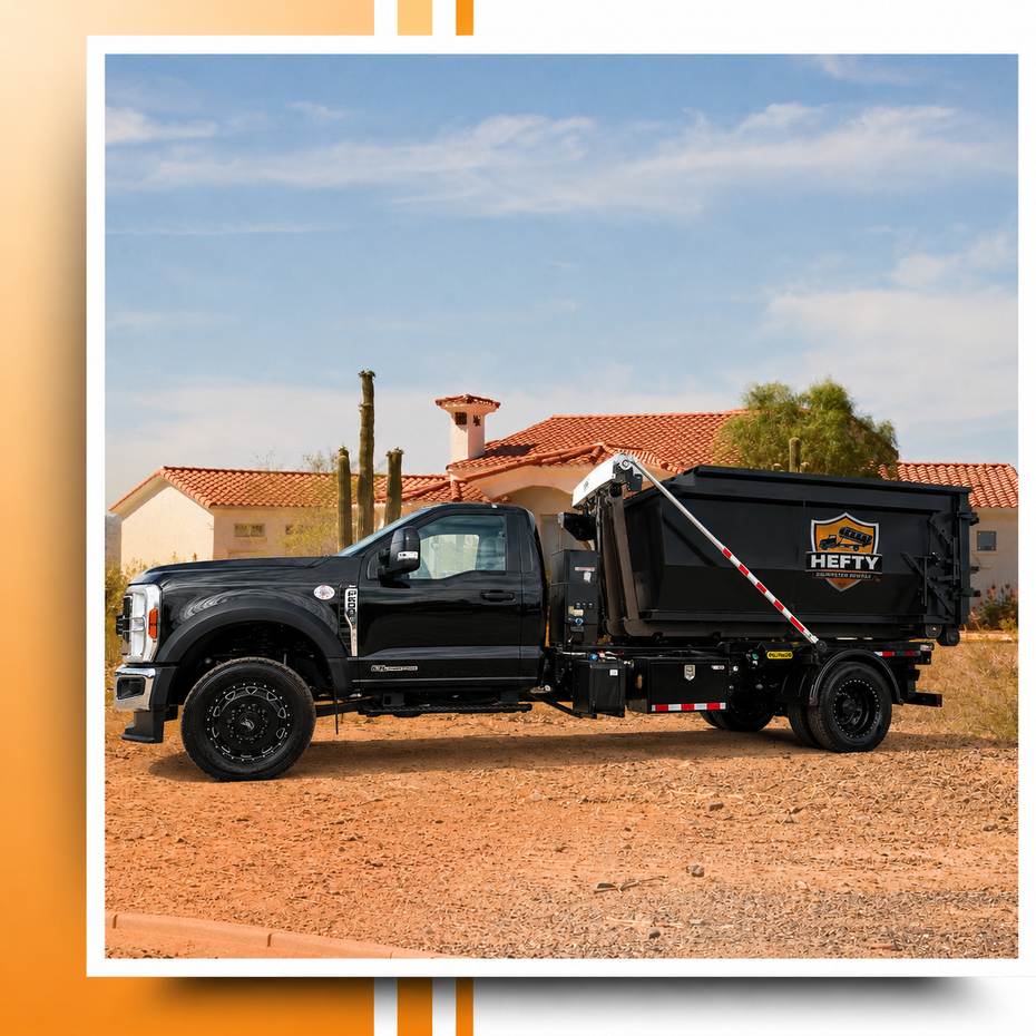 An image of a dumpster truck parked outside