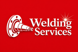 White welding torch icon and “Welding Services” text on a red background