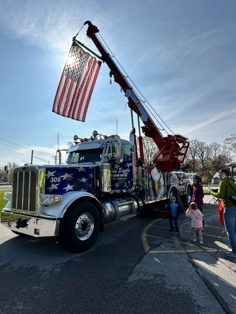Towing Truck with American Flag — Fort Wayne, IN — Blue Eagle Towing