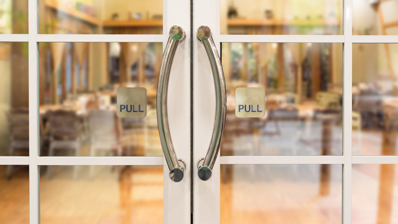 Glass doors with pull handles and 