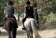 Two people enjoying a horse ride