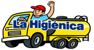 Logo de “Destapes La Higiénica” en azul y turquesa, con el texto “Destapes, desagotes, baños químicos”.