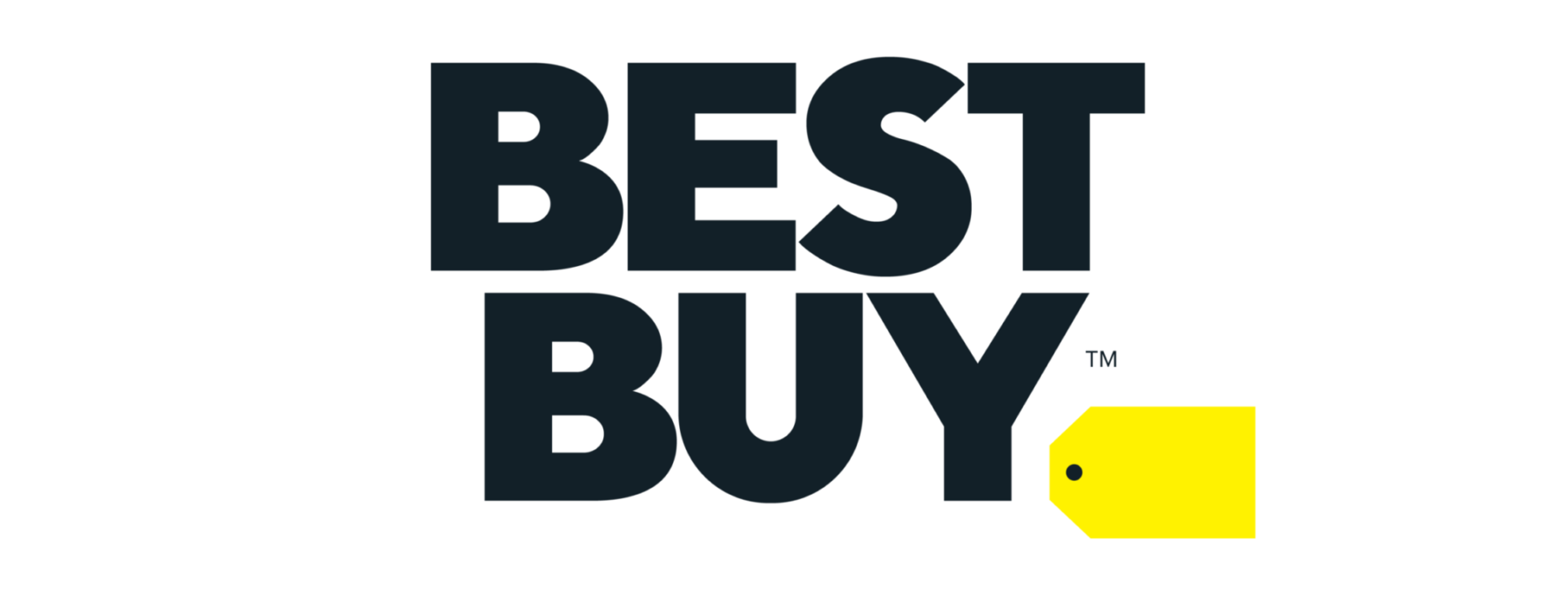 Best Buy logo with bold black text and a yellow price-tag icon on a white background
