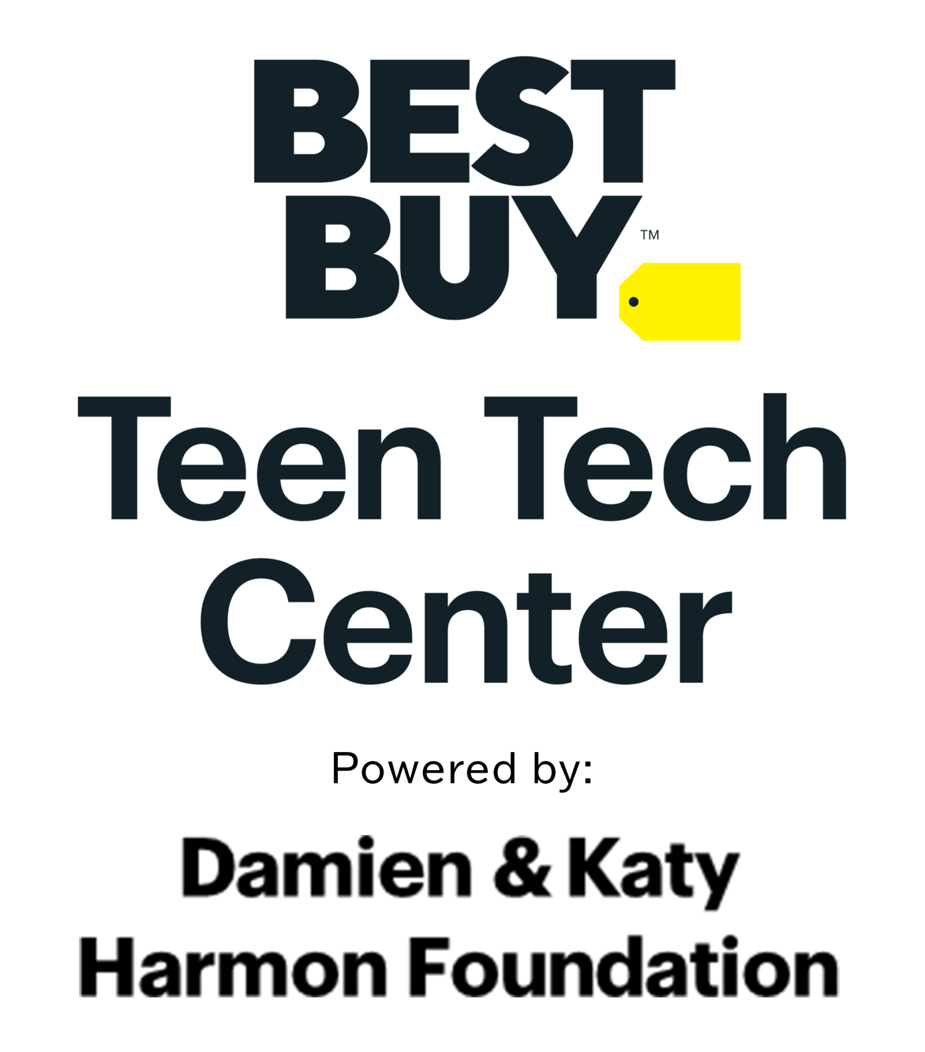 Best Buy Teen Tech Center logo with Damien & Katy Harmon Foundation credit