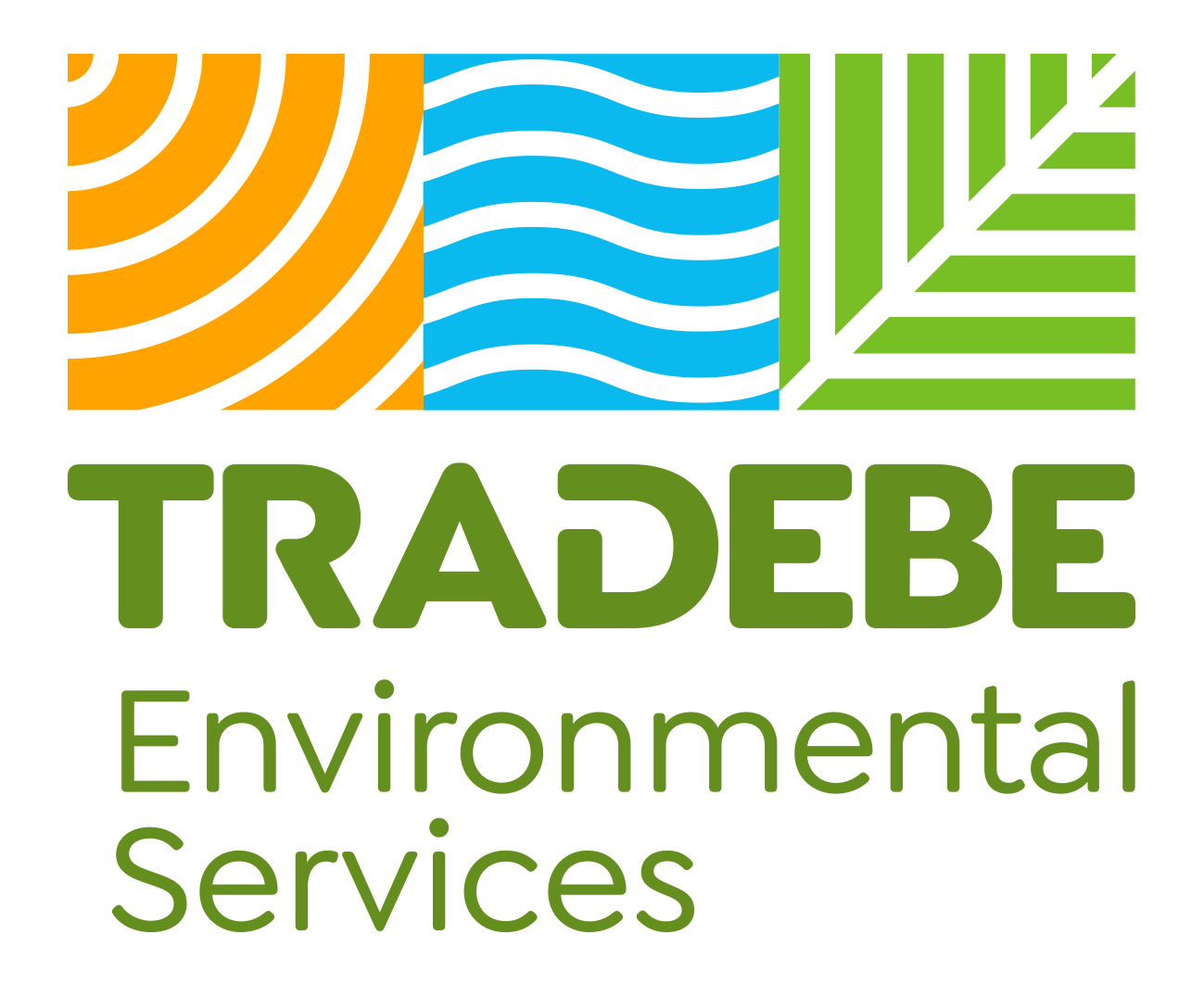 TRADEBE Environmental Services logo with orange, blue, and green geometric waves