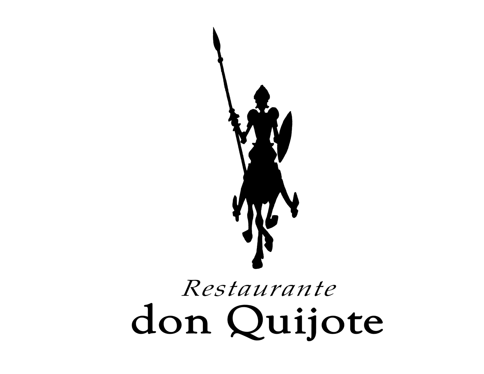 Black silhouette of Don Quixote with text “Restaurante don Quijote” on white background