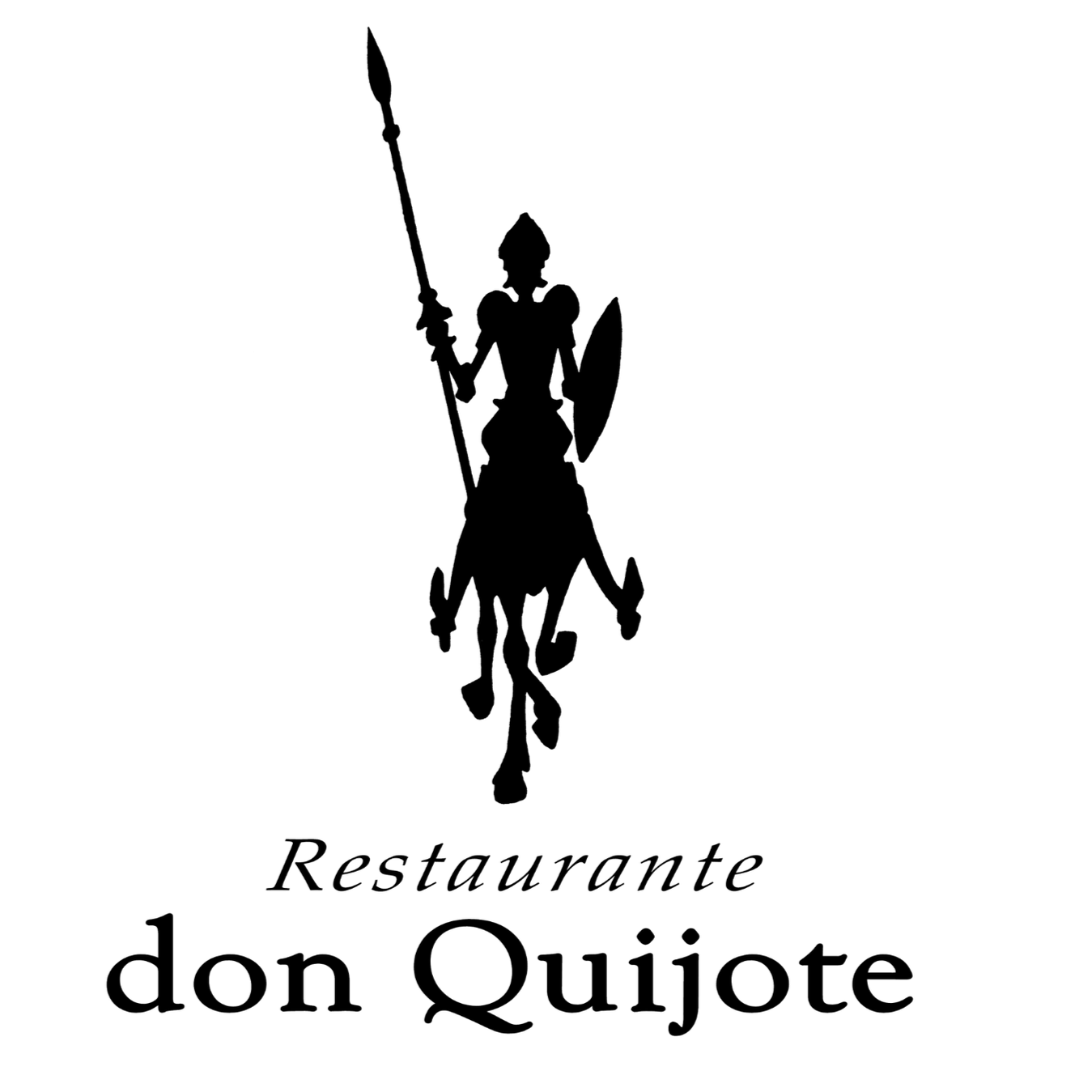 Black silhouette of Don Quijote on horseback above the text “Restaurante don Quijote”