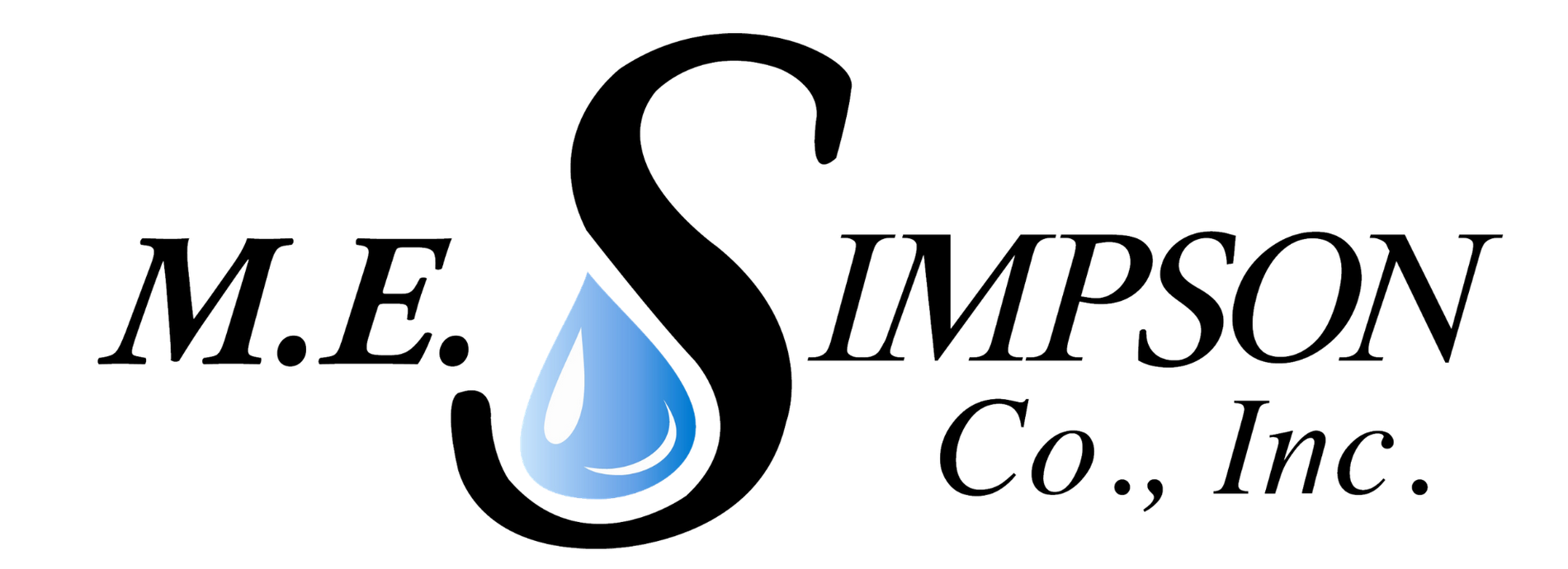 M.E. Simpson Co., Inc. logo with black text and a blue water droplet in the letter S