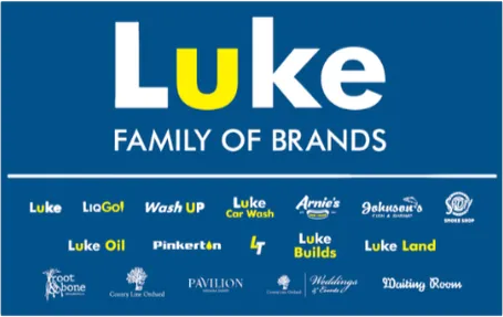 Luke Family of Brands logo collage on a blue background, with Luke highlighted in yellow and white text.