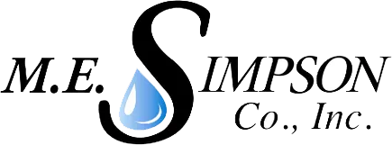 M.E. Simpson Co., Inc. logo with black text and a blue water droplet in the letter S