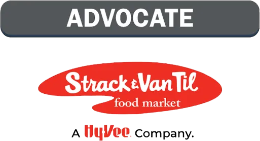 Advocate logo above Strack & Van Til Food Market logo and “A Hy-Vee Company” text
