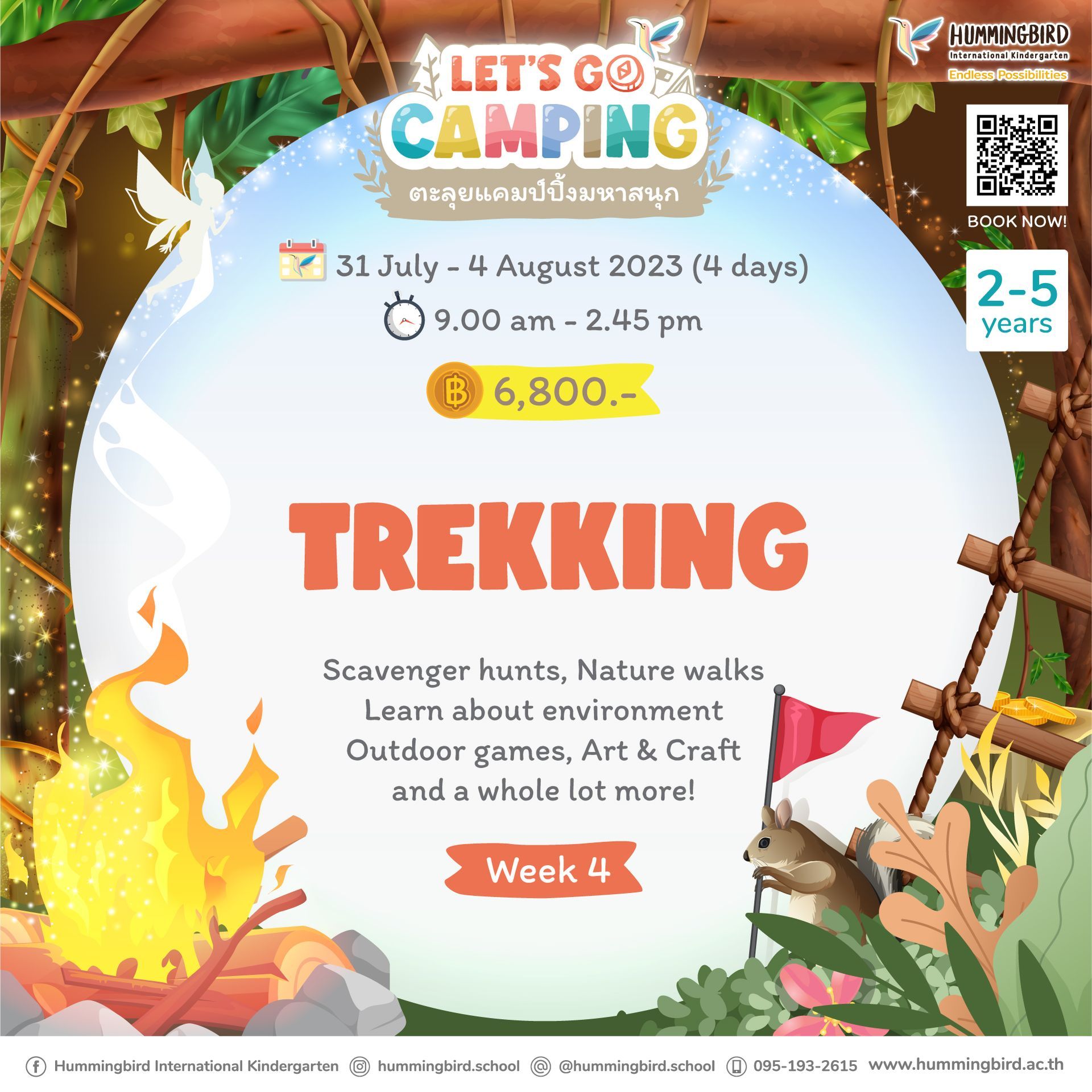 A poster for let 's go camping trekking week 4.