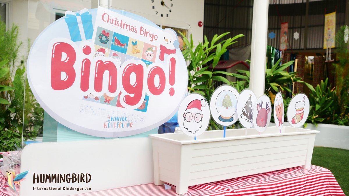 A large bingo sign is sitting on top of a table.