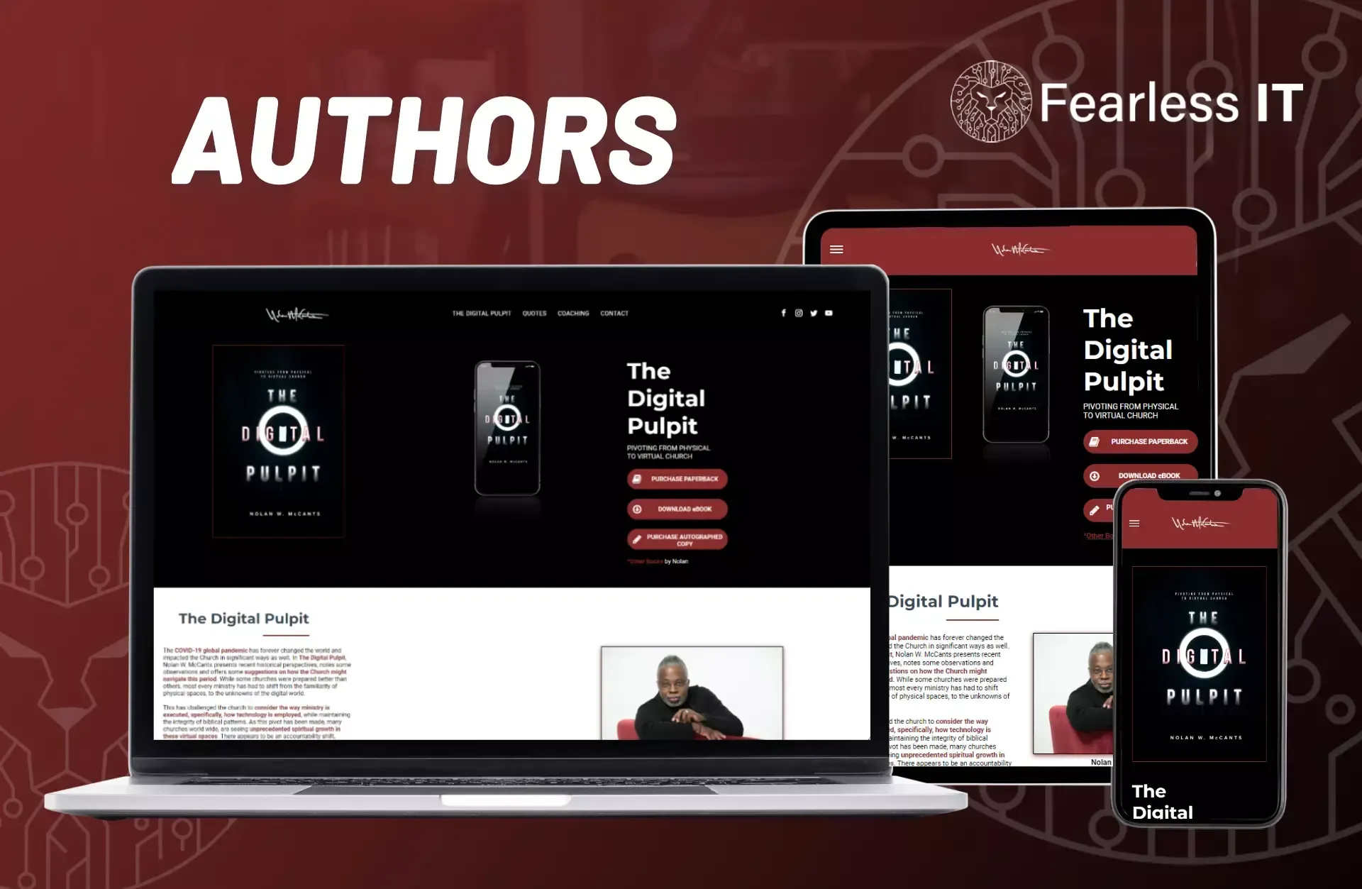 A Fearless IT promotional graphic showing a website featuring 