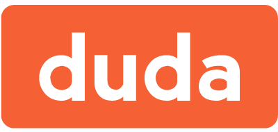 The Duda logo: white lowercase text on a solid orange rectangular background with rounded corners.