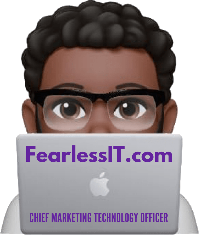Cartoon character wearing glasses behind a laptop that reads 