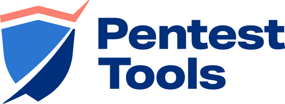 Logo for Pentest Tools featuring a blue shield icon with a thin, light red angled line atop the text