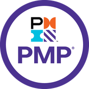 The Project Management Professional (PMP) logo features the PMP acronym in purple text inside a purple circular border.
