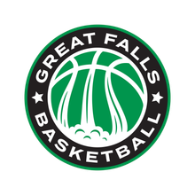 Great Falls Basketball logo with a green basketball and white hoop on black circle