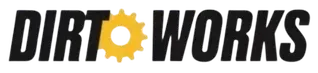 A logo for Dirt Works with a gear in the middle