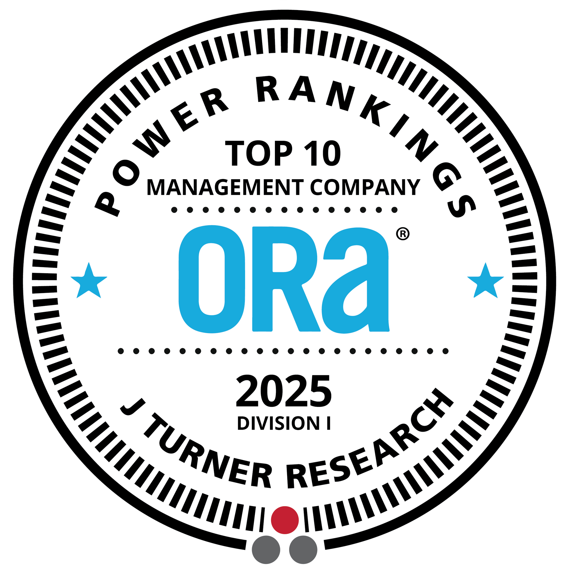 A power rankings top 10 management company badge for 2023 division i