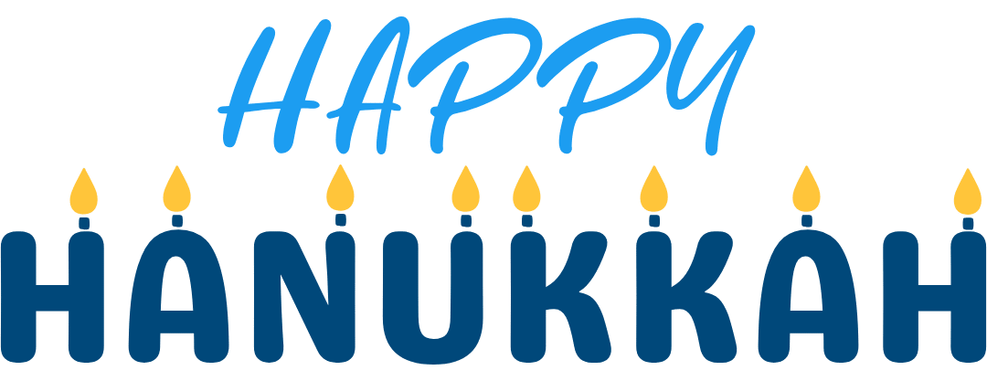 A happy hanukkah logo with candles on a white background.
