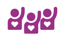 A group of people with hearts in their hands.