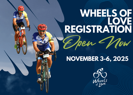 A poster for the wheels of love registration is open now