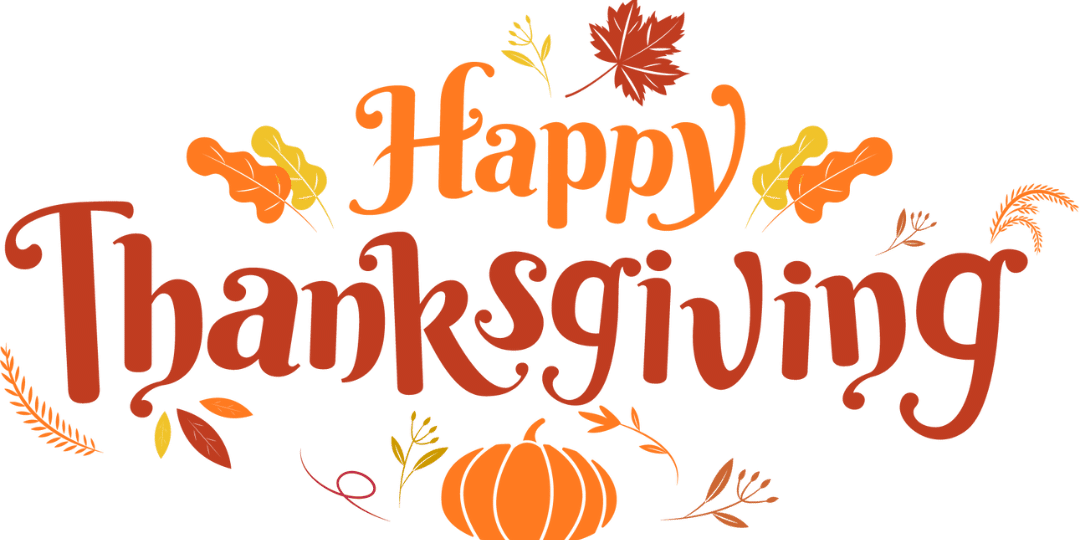 It is a happy thanksgiving logo with a pumpkin and leaves.