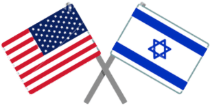 An american flag and a jewish flag crossed over each other