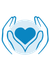 A pair of hands holding a blue heart in their hands.